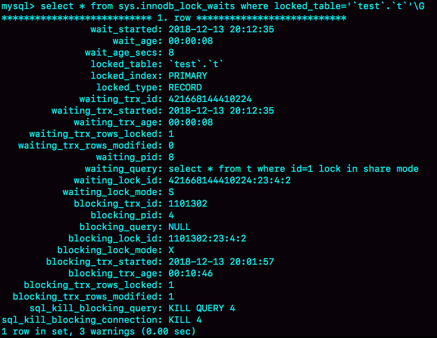 图10 通过 sys.innodb_lock_waits 查行锁